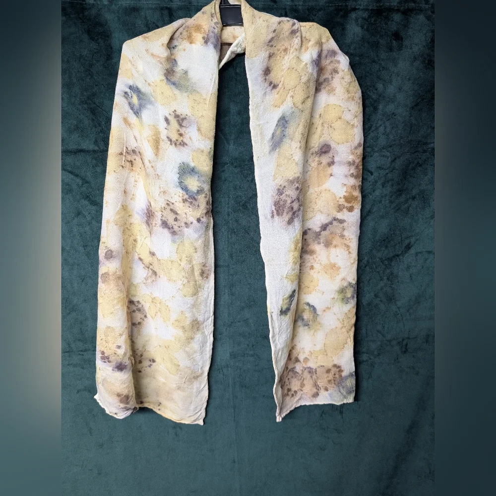 Elegant Eco-Printed Hand Dyed Natural Multicolor Scarf